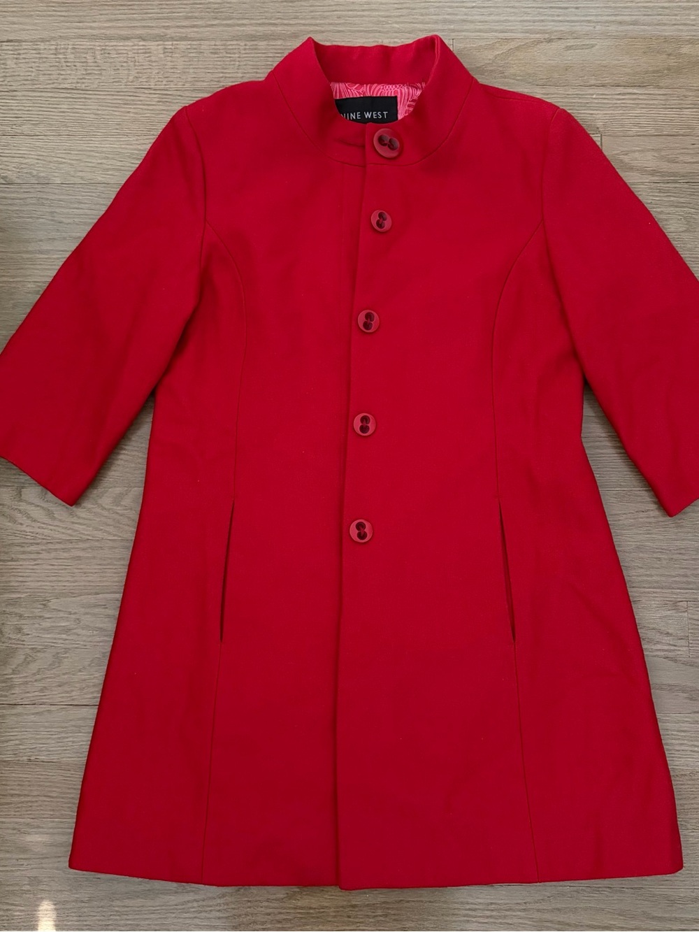 Nine West Women's Wool Blend Red Open Front Over Coat